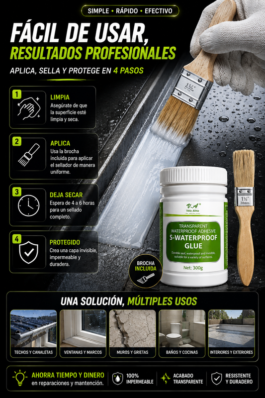 Sellador Adhesivo Impermeable Transparente + Brocha Aplicadora